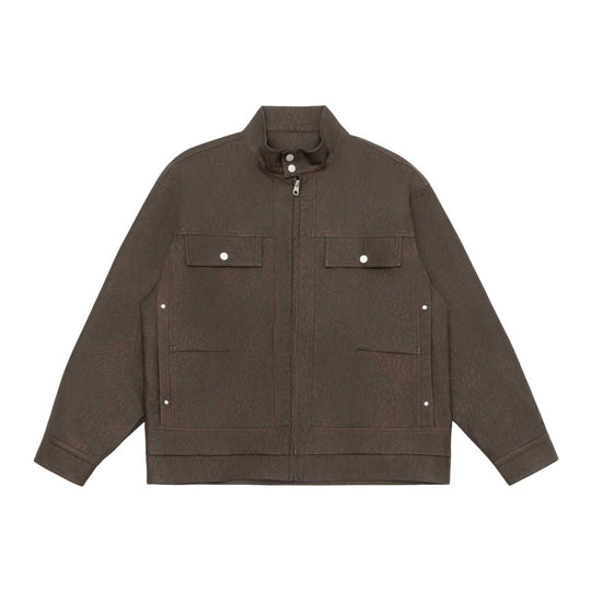 Unisex Boxy-Kunstleder-Blousonjacke mit Stehkragen und aufgesetzten Pattentaschen Shop Nory