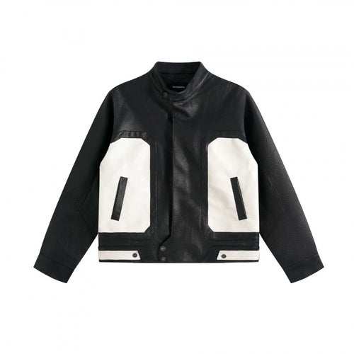 Unisex Boxy-Lederoptik-Bomberjacke mit kontrastierenden Fronttaschen und Stehkragen Shop Nory