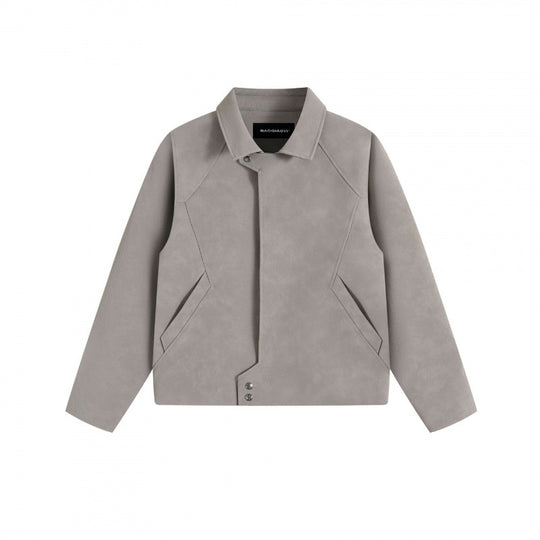 Unisex Kurzjacke im minimalistischen Veloursleder-Look mit verdeckter Frontblende und Hemdkragen Shop Nory
