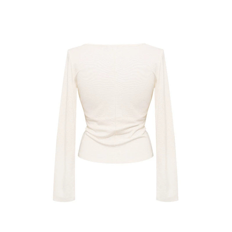 Damen Langarm-Top mit Neckholder, Wickeloptik und figurbetontem Schnitt Shop Nory