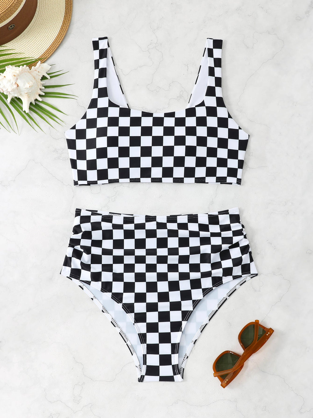 Damen Hochtailliertes Bikini-Set mit checkermuster