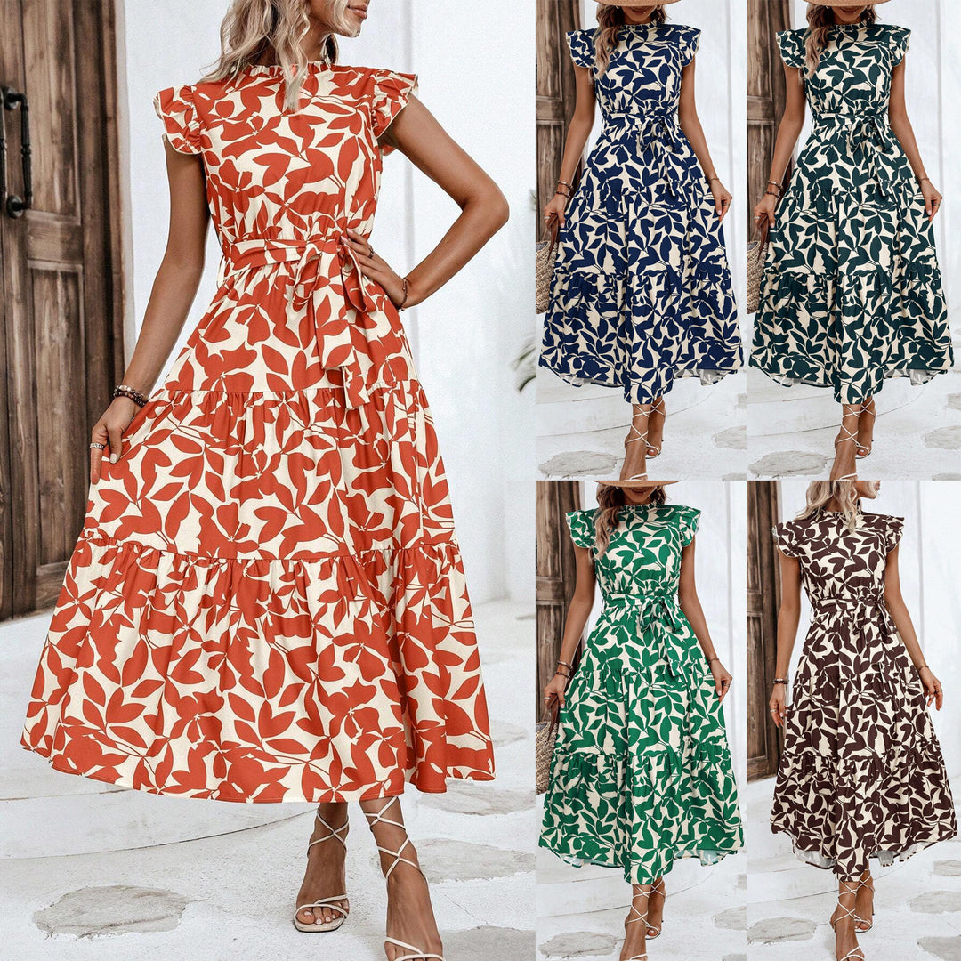 Damen Midikleid mit Stufenrock, geraffter Taillenbindung und Rüschenärmeln Shop Nory