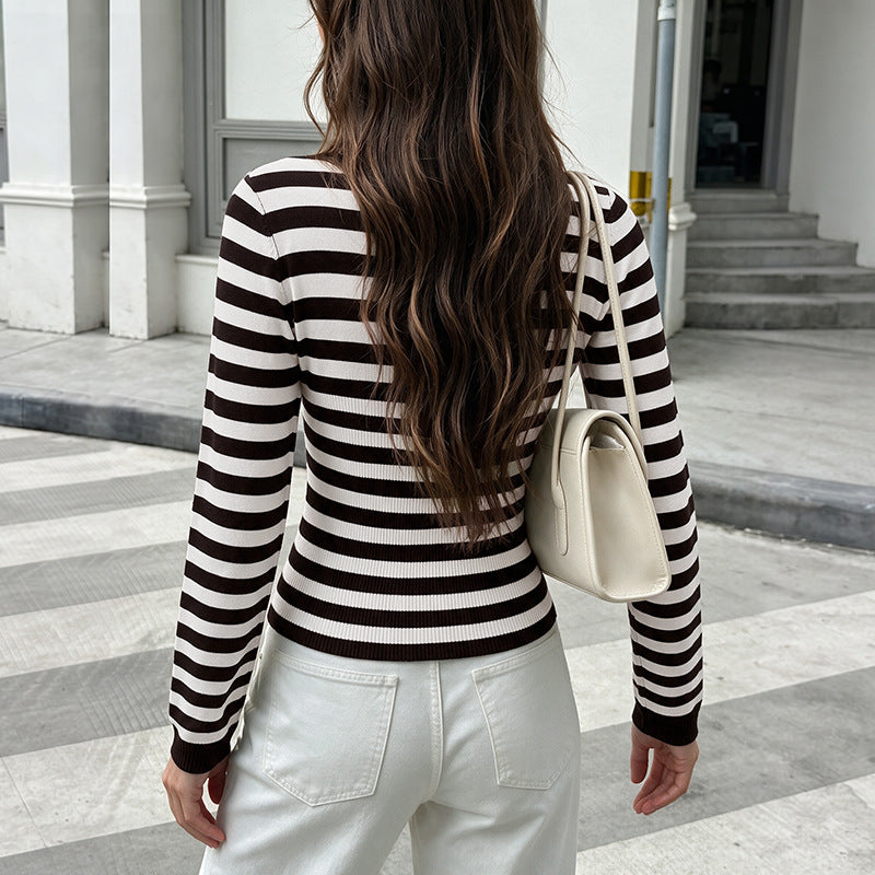 Damen Lässiger Langarm-Pullover im modernen Streifenlook Shop Nory