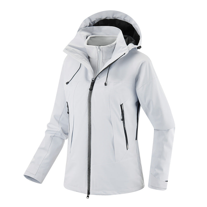 Damen zweilagige Softshell-Jacke mit herausnehmbarer Fleece-Innenjacke und verstellbarer Kapuze Shop Nory
