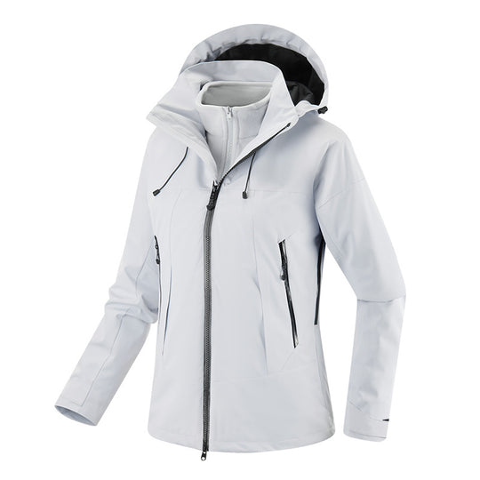 Damen zweilagige Softshell-Jacke mit herausnehmbarer Fleece-Innenjacke und verstellbarer Kapuze Shop Nory