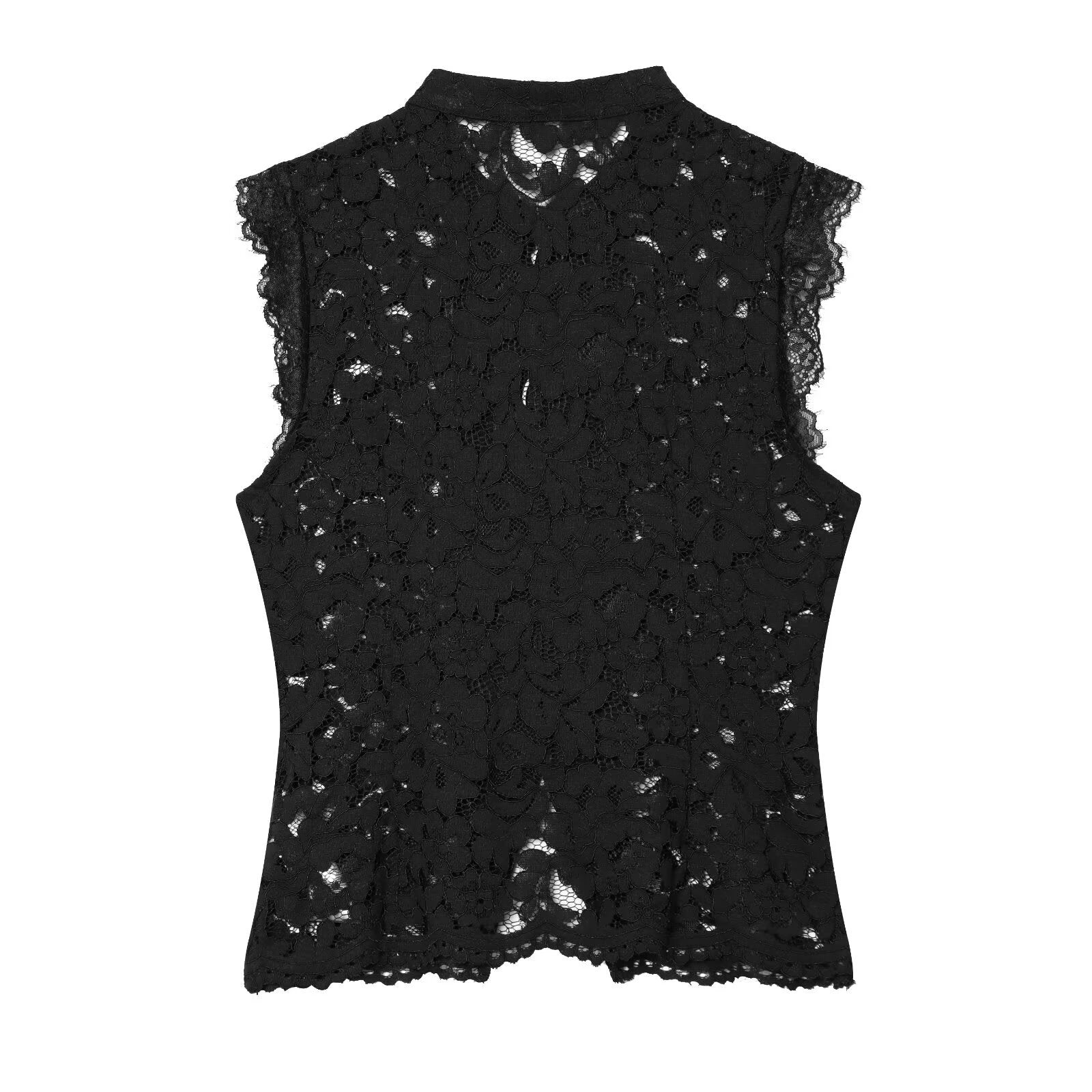 Damen-Spitzenoberteil mit traditionellem Stehkragen und eleganten Knopfdetails