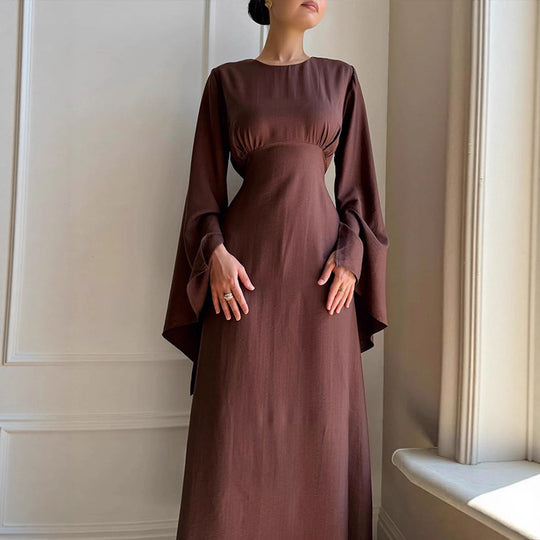 Damen Maxikleid mit ausgestellten Trompetenärmeln und taillierter Empire-Silhouette Shop Nory