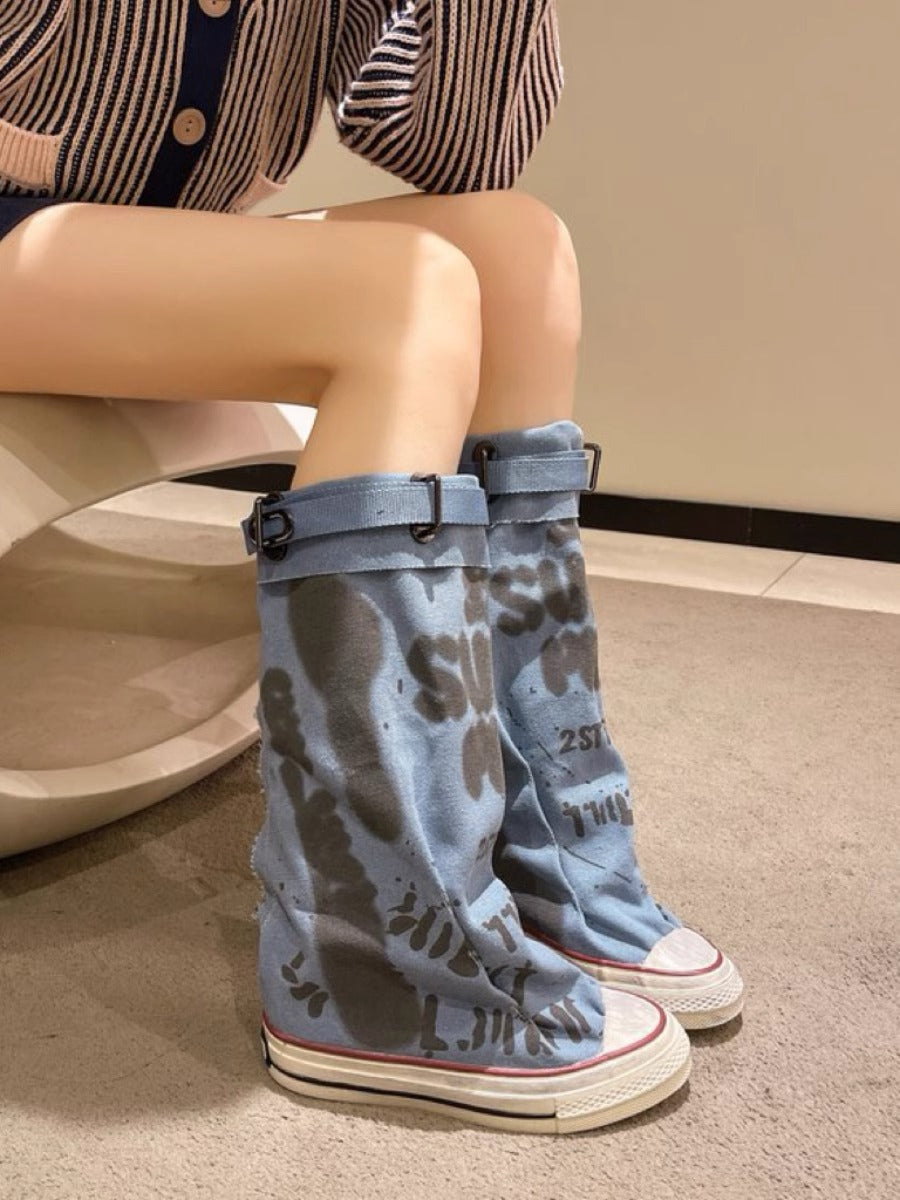 Damen Lässige Canvas-Plateau-Sneaker mit geschlitztem Schaft und Schnallenriemen Shop Nory