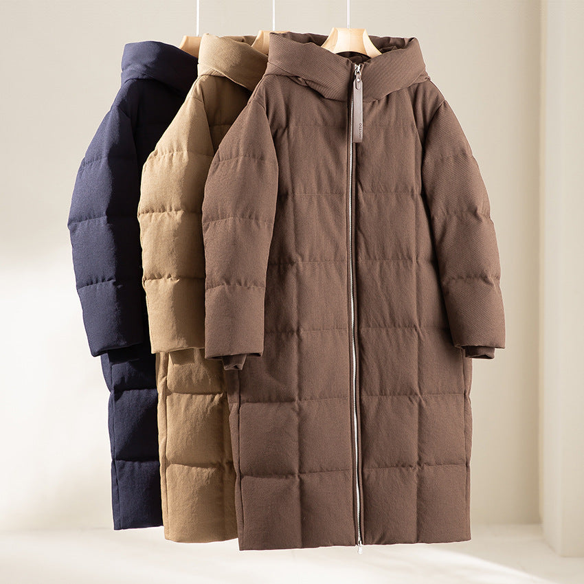 Damen Lang geschnittener wattierter Stehkragen-Mantel mit Zwei-Wege-Reißverschluss Shop Nory