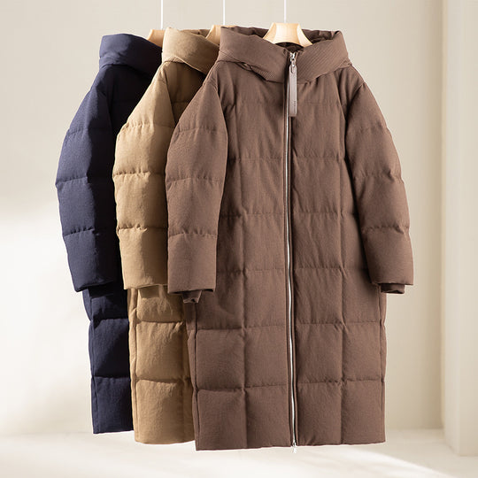 Damen Lang geschnittener wattierter Stehkragen-Mantel mit Zwei-Wege-Reißverschluss Shop Nory