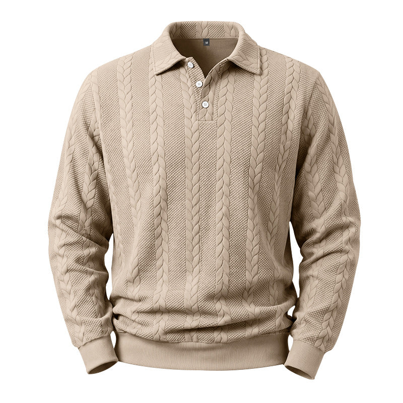 Herren Gestricktes Polo-Sweatshirt mit Zopfstrickmuster und Knopfleiste Shop Nory