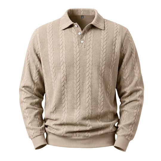 Herren Gestricktes Polo-Sweatshirt mit Zopfstrickmuster und Knopfleiste Shop Nory