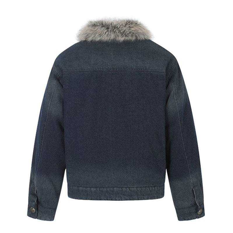 Damen Jeansjacke mit Kunstfellkragen und militärischen Zierknöpfen Shop Nory