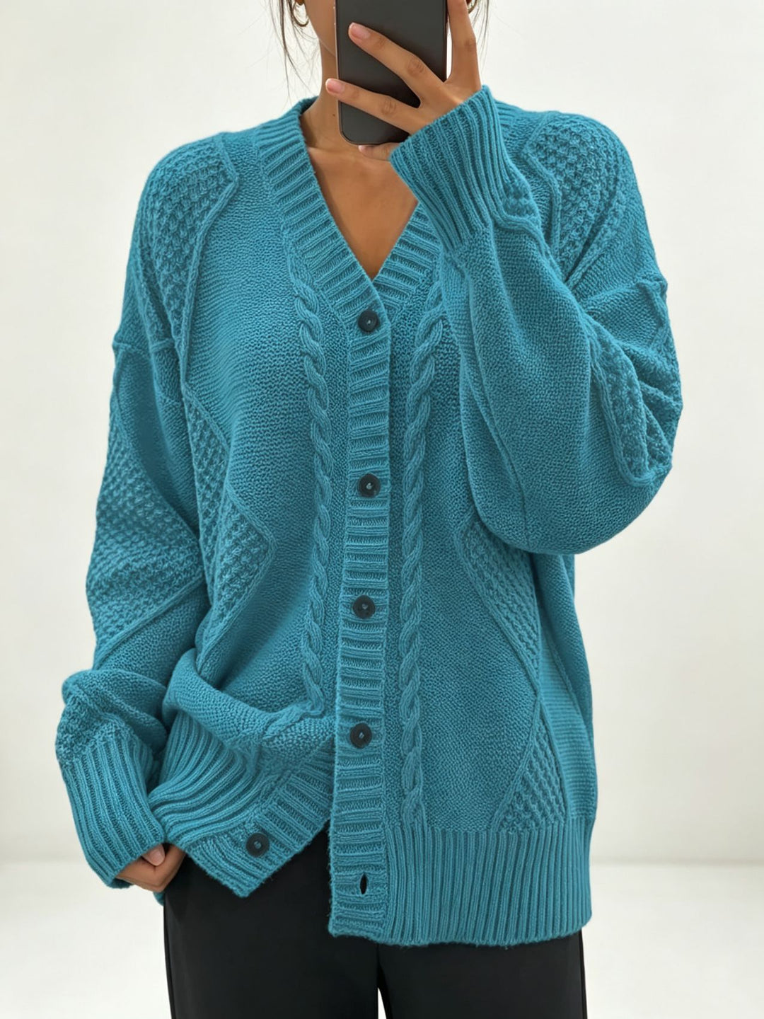 Damen Oversize Strickcardigan mit Zopf- und Strukturdetails Shop Nory