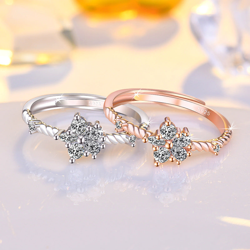 Damen Funkelnder Ring mit floralen Kristall-Elementen Shop Nory