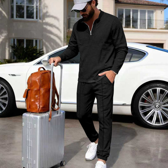 Herren Leichtes Henley-Loungewear-Set mit Kontrastkragen, Tunnelzug-Jogger und elastischen Bündchen Shop Nory
