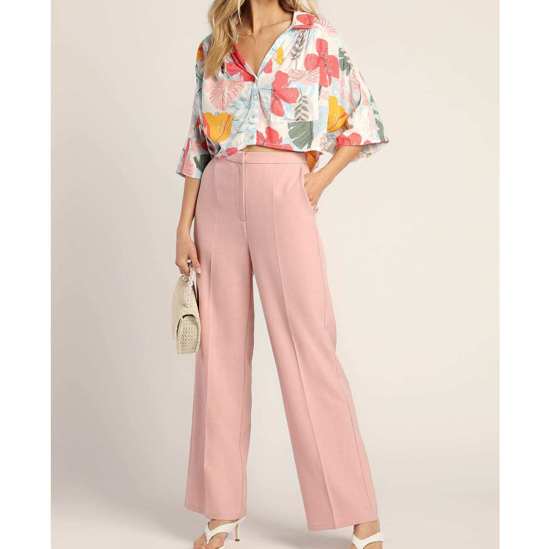 Damen Elegante Bluse mit weit geschnittenem Design und hoher Taille Hose Shopnory