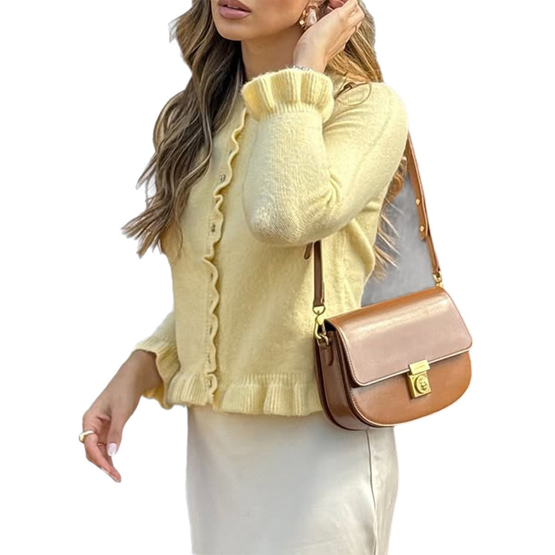 Damen nan kurz geschnittener Strickcardigan mit Volantknopfleiste und gerafften Bündchen Shop Nory