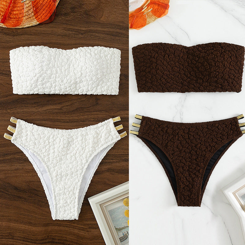 Damen Bandeau-Bikini-Set mit glänzenden Akzenten
