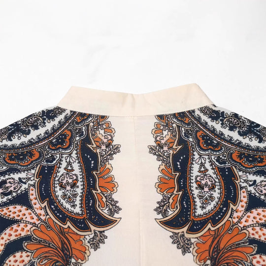 Damen Maxikleid im Stufenrock-Design mit Paisley-Print, Stehkragen und Taillenschnur Shop Nory
