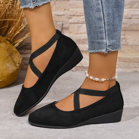 Damen Wedge-Ballerinas mit elastischem Kreuzband-Design und rutschfester Sohle