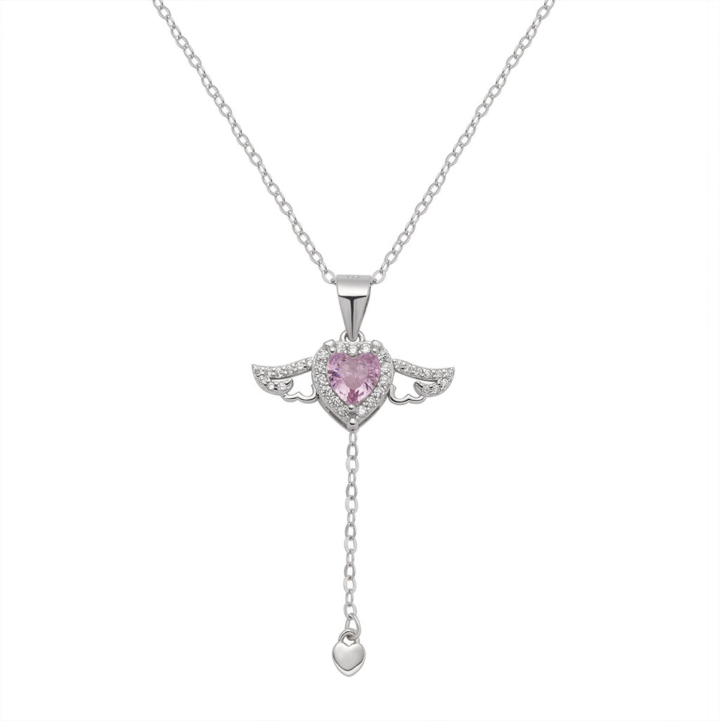 Damen Halskette mit herzförmigem Anhänger und filigranen Flügel-Details Shop Nory
