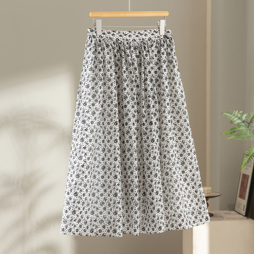Damen Midirock mit gerafftem Bund und kleinem Blumenprint Shop Nory