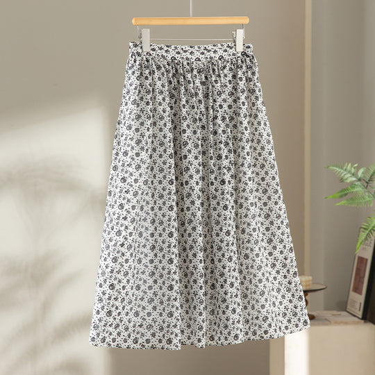 Damen Midirock mit gerafftem Bund und kleinem Blumenprint Shop Nory