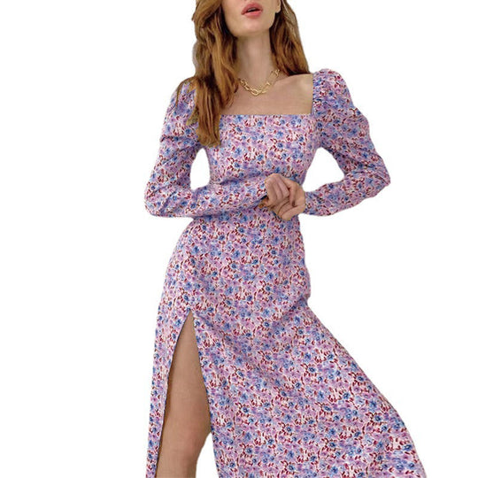 Damen Midikleid mit quadratischem Ausschnitt, tailliertem Bustier-Oberteil, Puffschulter und hohem Beinschlitz Shop Nory