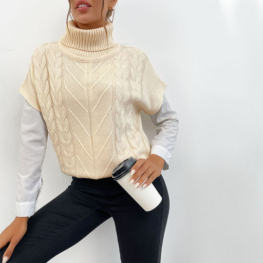 Damen Strickwesten-Pullover mit Zopfmuster und hohem Rollkragen Shop Nory