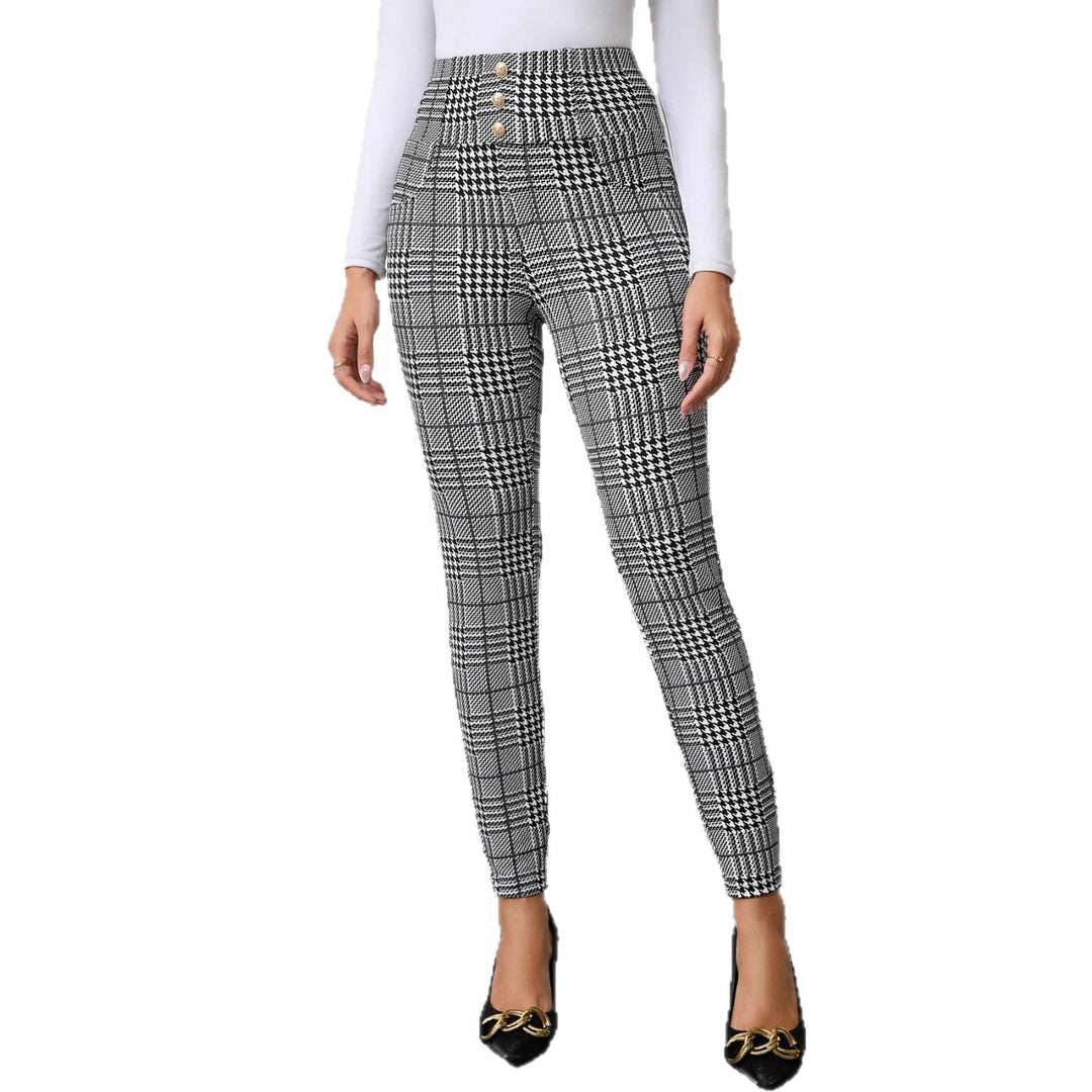 Damen Hochtaillierte Slim-Fit Businesshose mit Glencheck-Muster und Stretch Shop Nory
