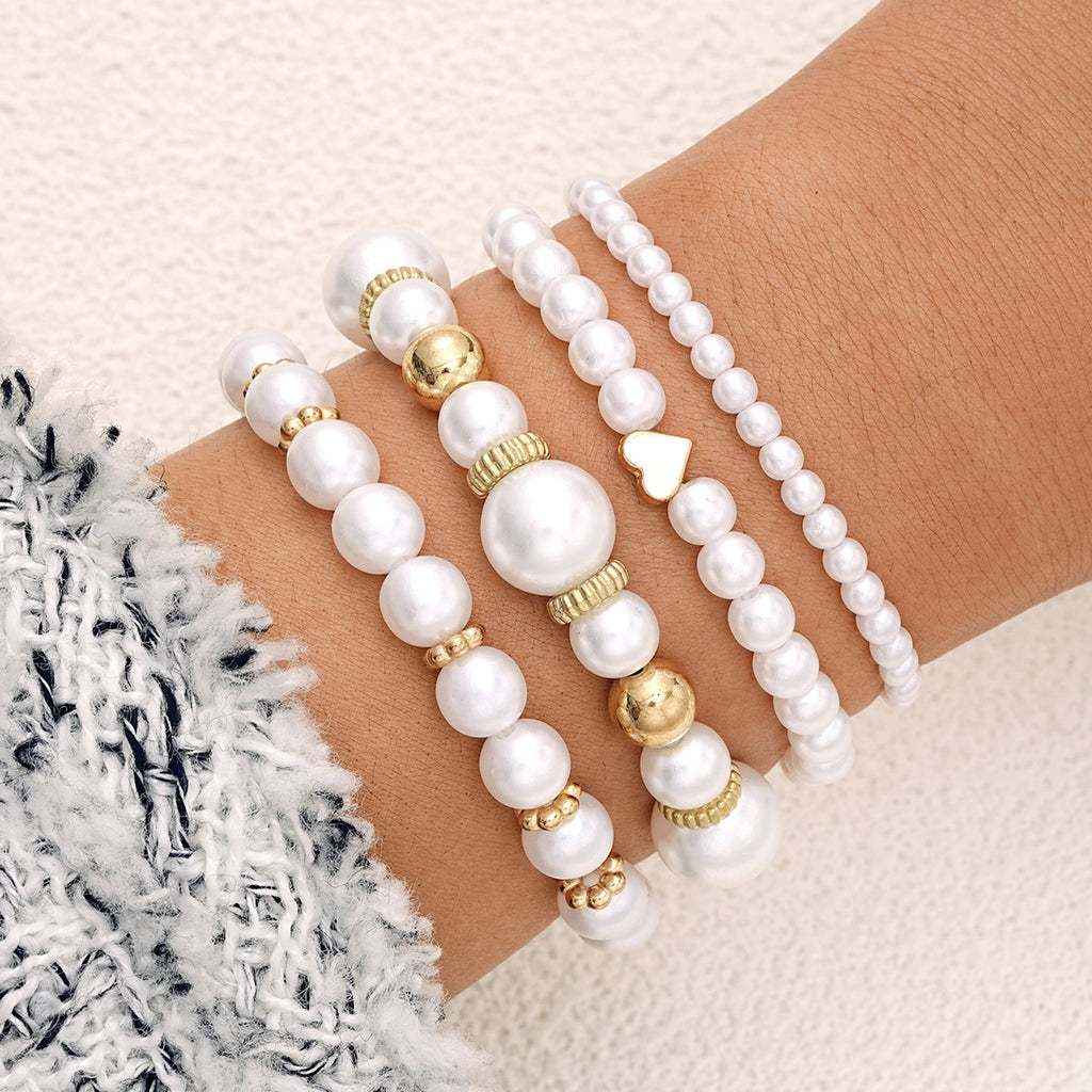 Damen Schmuckarmband-Set mit eleganten Perlen und silbernen Akzenten Shop Nory