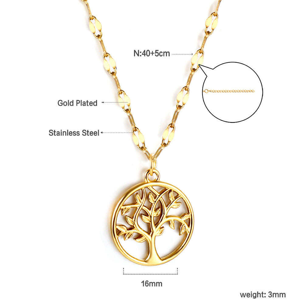 Damen Halskette mit kunstvollem Baum-Motiv aus hochwertigem Edelstahl und Goldbeschichtung Shop Nory