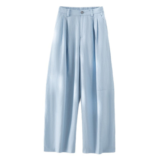 Damen weite Leinenoptik-Hose mit hoher Taille, Bügelfalte und elastischem Rückenteil Shop Nory