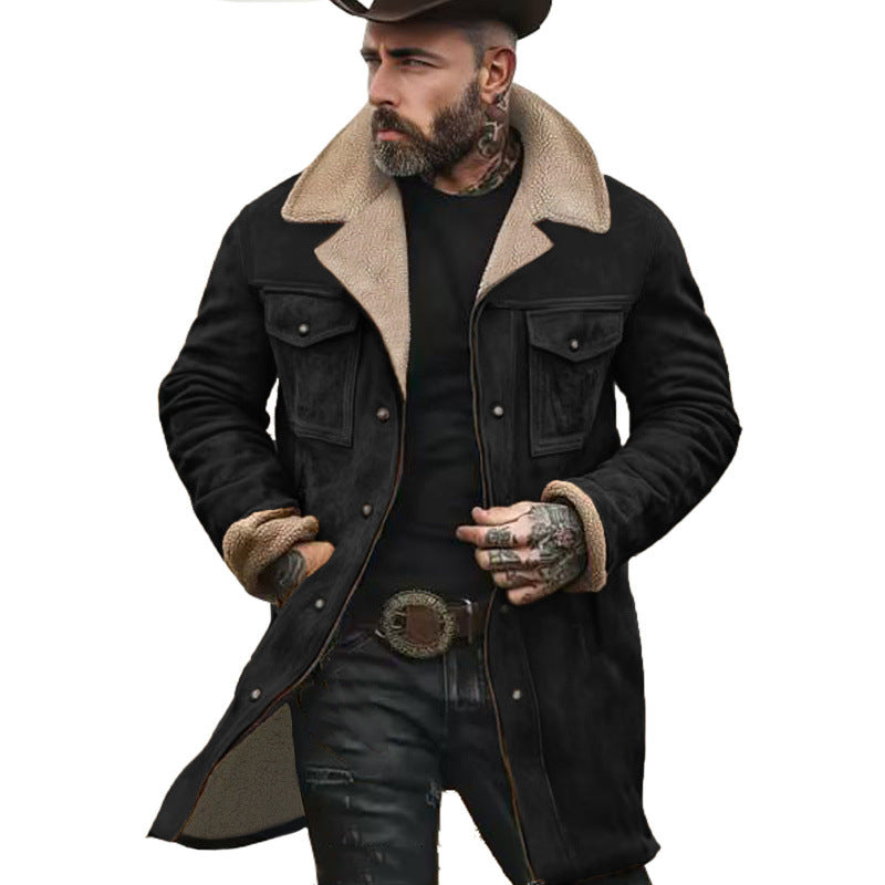 Herren Langer Sherpa-Mantel mit Kunstfellfutter und Wildlederoptik Shop Nory