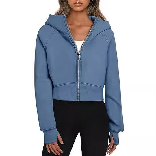 Damen cropped Kapuzenjacke mit durchgehendem Reißverschluss