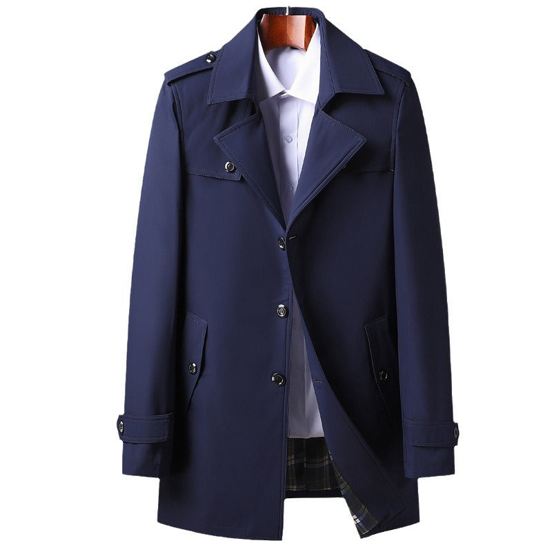 Herren Klassischer Kurztrenchcoat mit Hemdkragen, Schulterpatten und gefütterter Innenseite Shop Nory