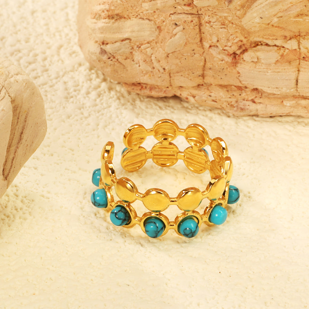 Damen Verstellbarer Ring mit einem eleganten türkisen Steindetail Shop Nory