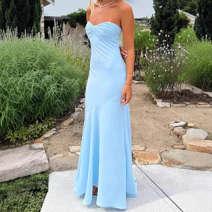 Damen Elegantes Langarm-Maxikleid mit schulterfreiem Design und fließendem Stoff