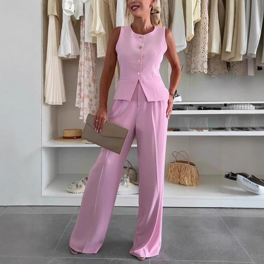 Damen elegante Anzugweste mit weit geschnittenen Hosen Shopnory