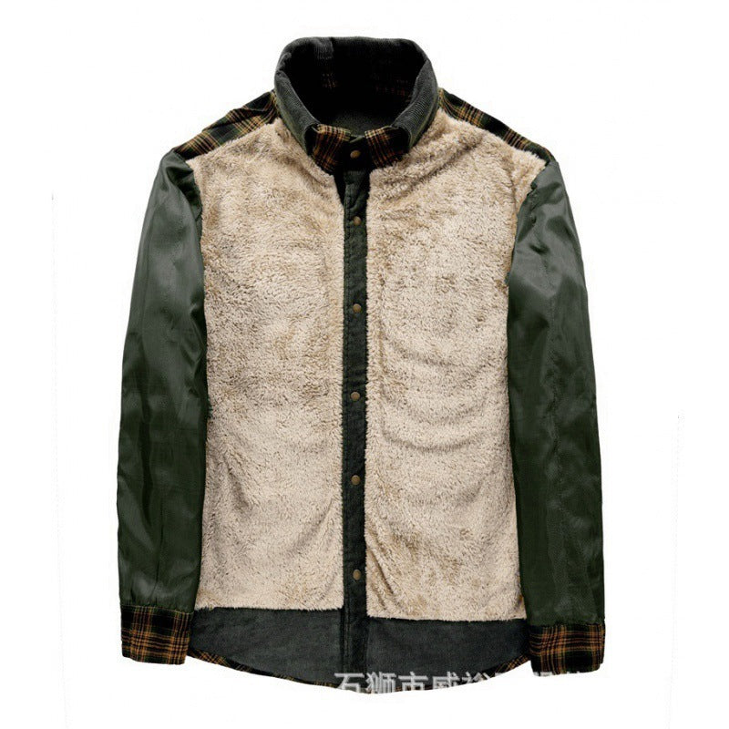 Herren karierte Hemdjacke mit Teddyfutter, Cordbesatz und hohem Stehkragen Shop Nory
