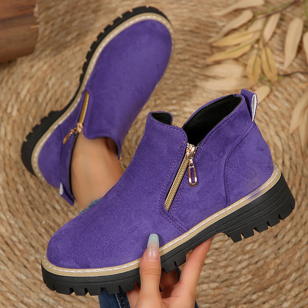 Damen Kurzschaft-Stiefelette aus Veloursoptik mit robust profilierter Sohle und seitlichem Reißverschluss Shop Nory