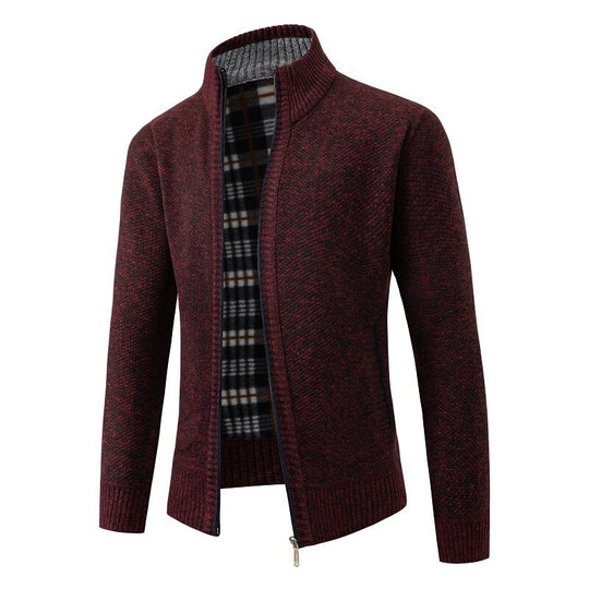 Herren Strukturiertes Zip-Strickjacke mit Karo‑Fleece‑Futter und Stehkragen Shop Nory