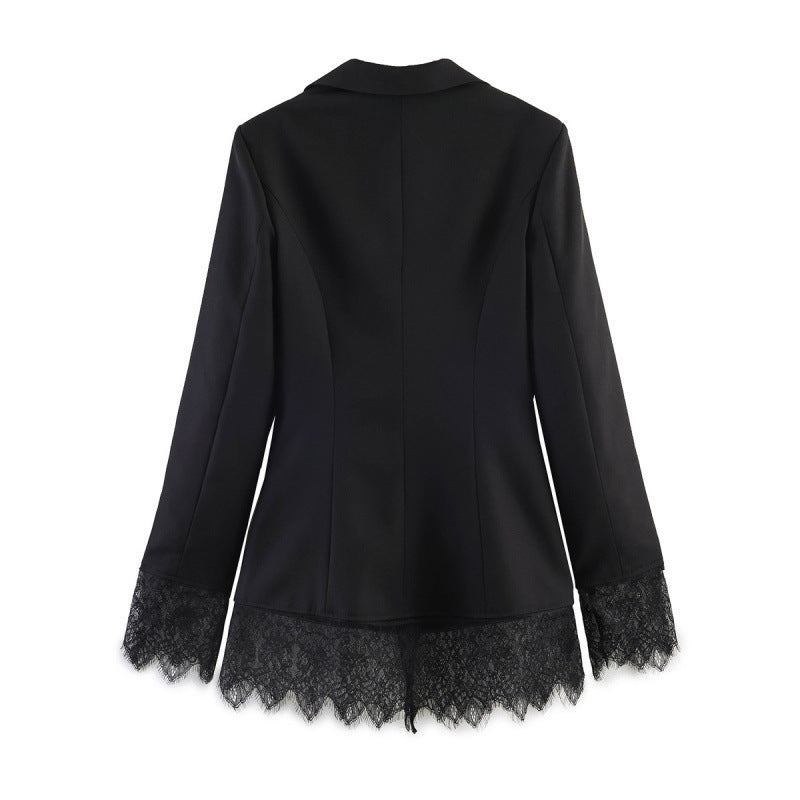 Damen taillierter Blazer mit Spitzenbesatz und ausgestelltem Saum Shop Nory