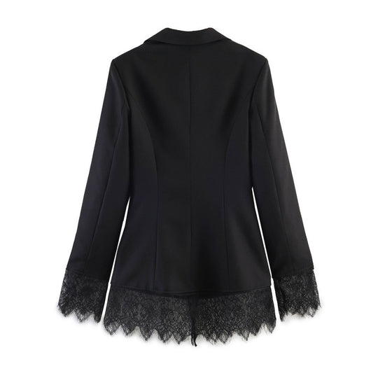 Damen taillierter Blazer mit Spitzenbesatz und ausgestelltem Saum Shop Nory