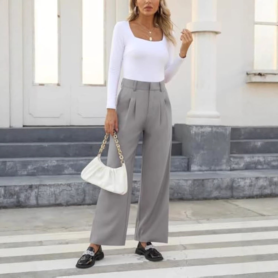 Damen Hochtaillierte Bundfalten-Hose im Palazzo-Stil mit weitem Bein Shop Nory
