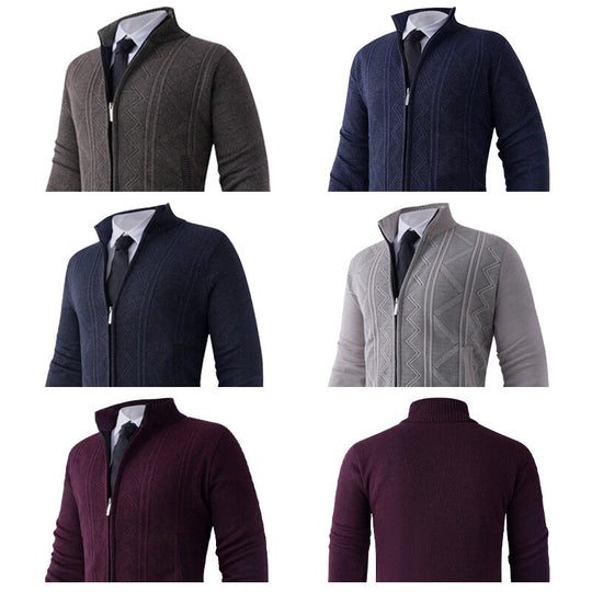 Herren Strick-Zipjacke mit Stehkragen und dezentem Rautenmuster Shop Nory