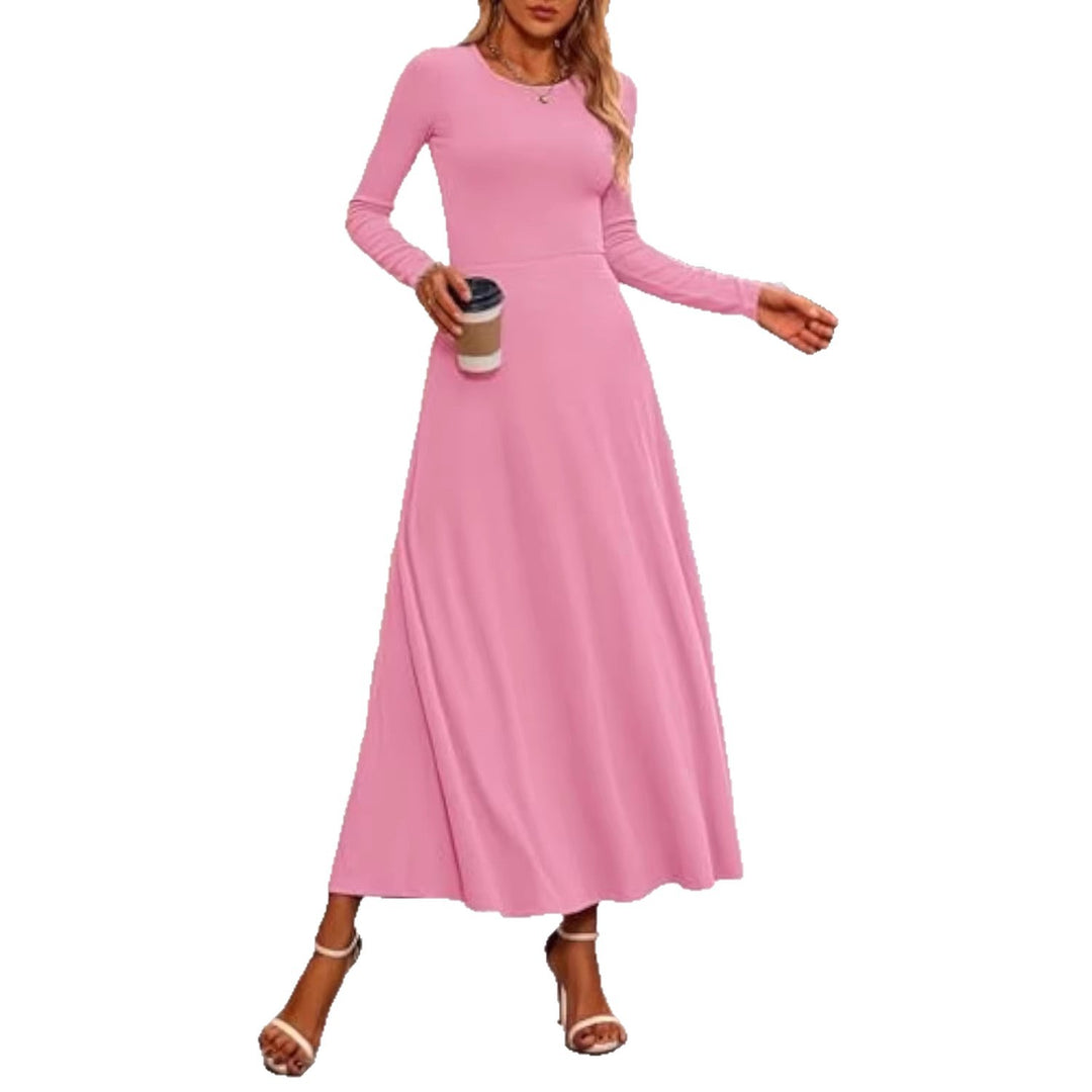 Damen Langärmeliges Maxikleid mit tailliertem Oberteil und fließendem A-Linien-Rock Shop Nory