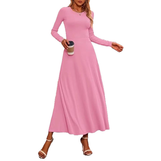 Damen Langärmeliges Maxikleid mit tailliertem Oberteil und fließendem A-Linien-Rock Shop Nory