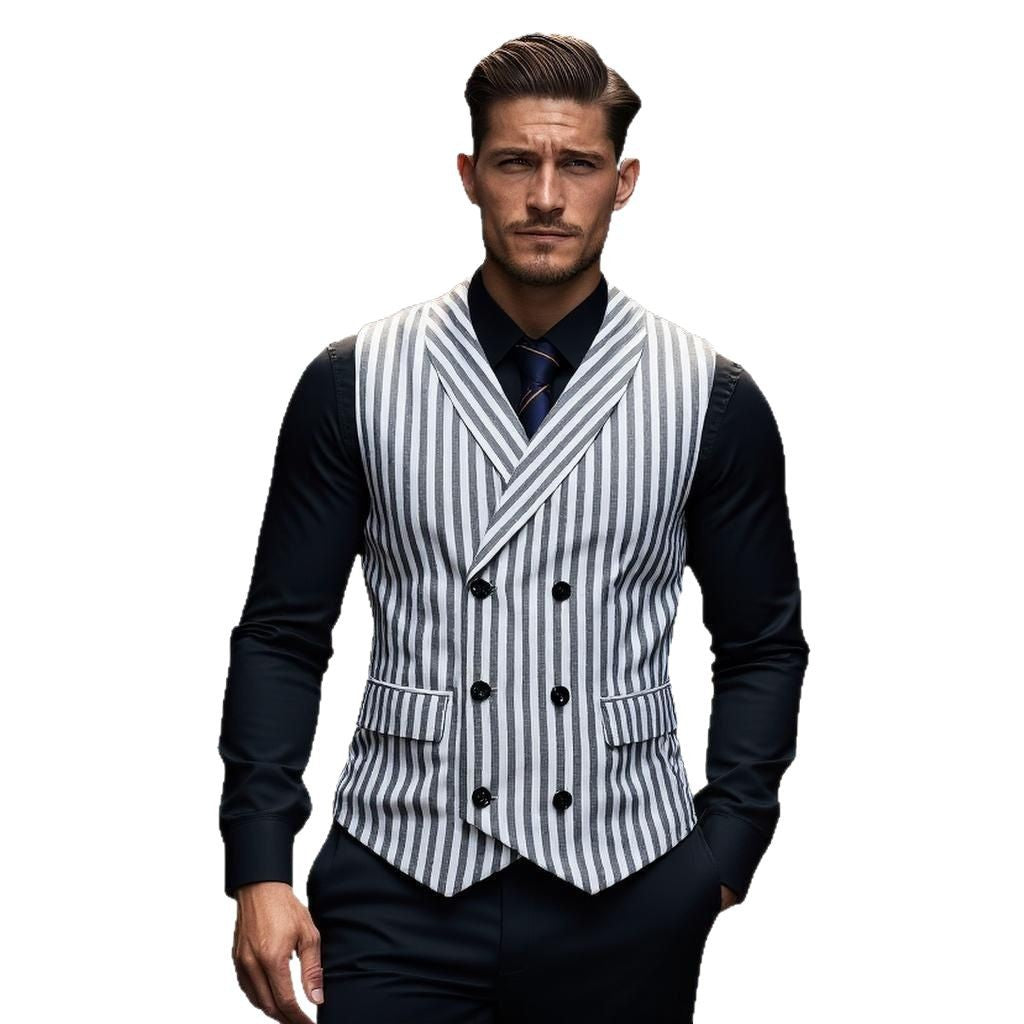 Herren doppelt geknöpfte U-Ausschnitt Weste mit Nadelstreifenmuster und schlanker Silhouette Shop Nory